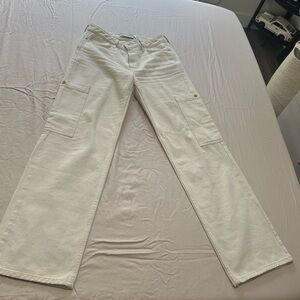 Zara Mid/Low Rise Wide Leg Cotton Jean- Cream- 2